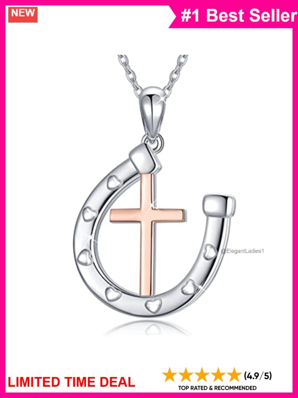 Sterling Silver Horseshoe Cross Pendant Necklace Western Jewelry